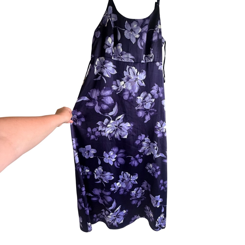 VTG Y2K Floral Maxi Dress Womens 13 14 Purple Satin Flowy Fairy Cottagecore